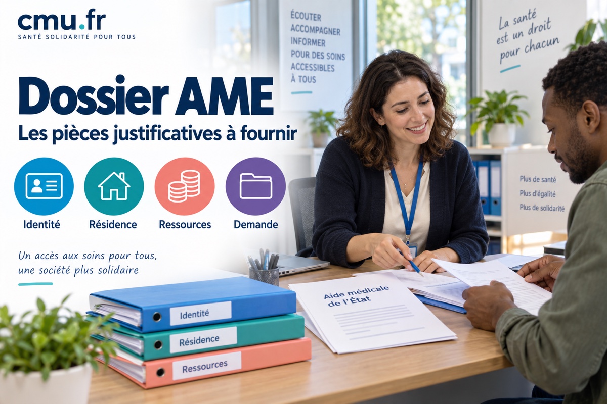 Une conseillère accompagne un demandeur dans la préparation des justificatifs de son dossier AME.