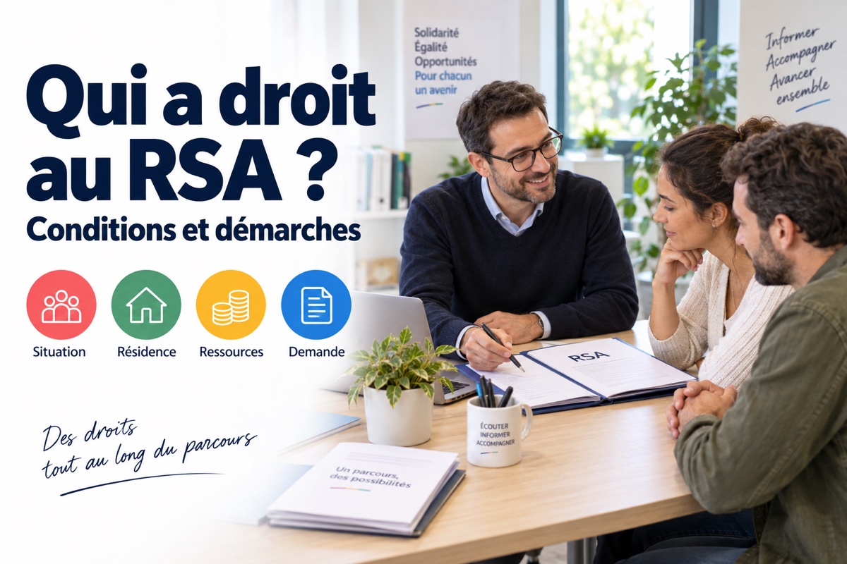 Un conseiller accompagne un couple dans l’étude des conditions et des démarches pour demander le RSA.