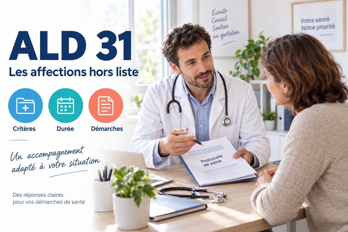 Un médecin présente un protocole de soins à une patiente pour une affection de longue durée hors liste.