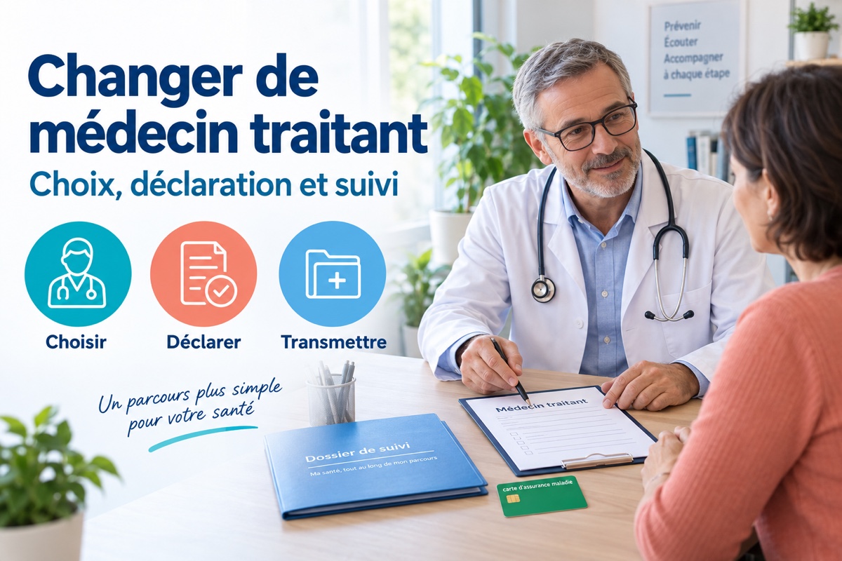 Un médecin explique à une patiente le formulaire de déclaration du médecin traitant et le suivi de son dossier.
