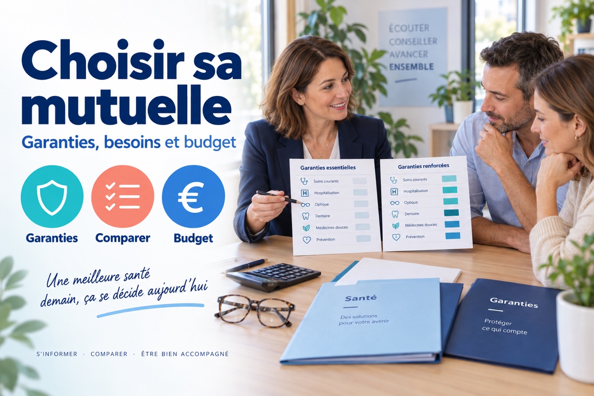 Une conseillère présente à un couple deux tableaux de garanties pour comparer les mutuelles santé.